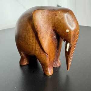 80s Vintage Hand Carved Solid Wooden Elephant Figurine Animal‎ Decor Sculpture